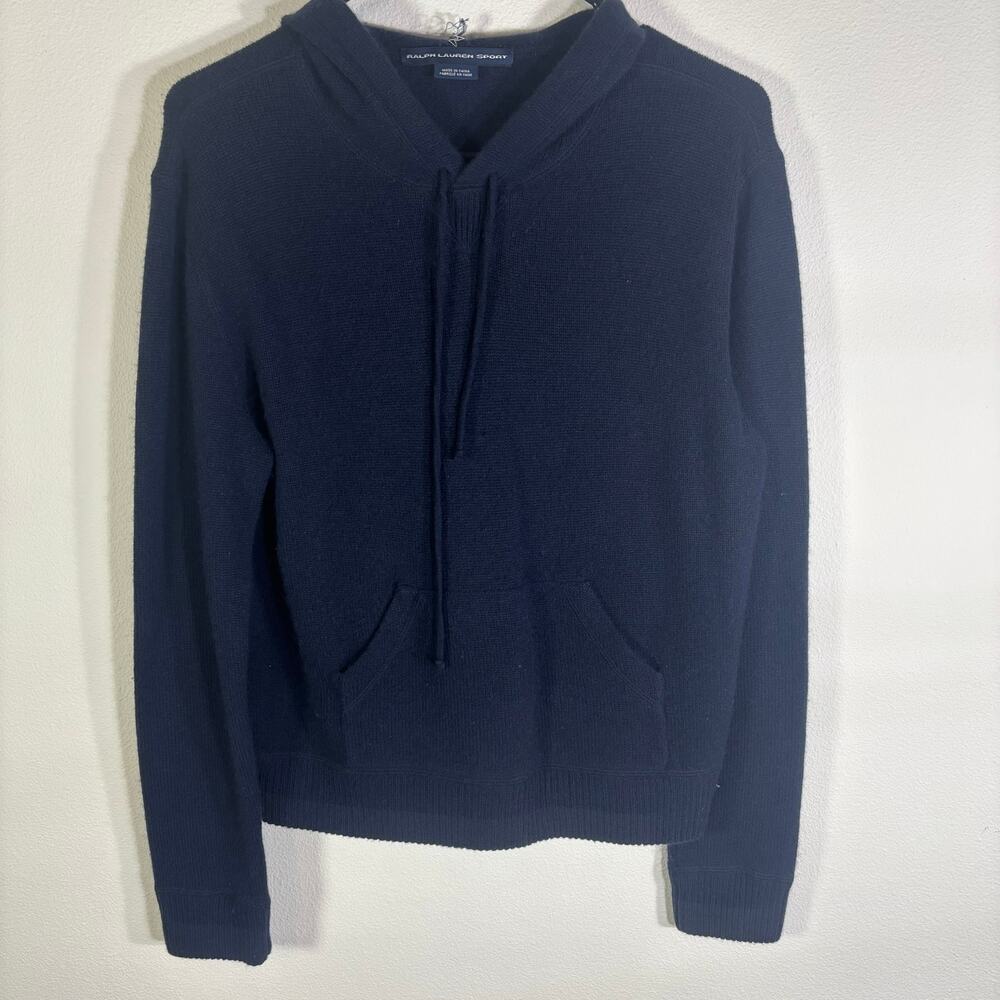 Ralph Lauren Sport 100% Cashmere Hoodie Sweater Navy Blue Pullover